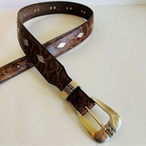 Roper Brown Genuine Leather Silvertone Studded Western Belt - 34 width 1 1/2”